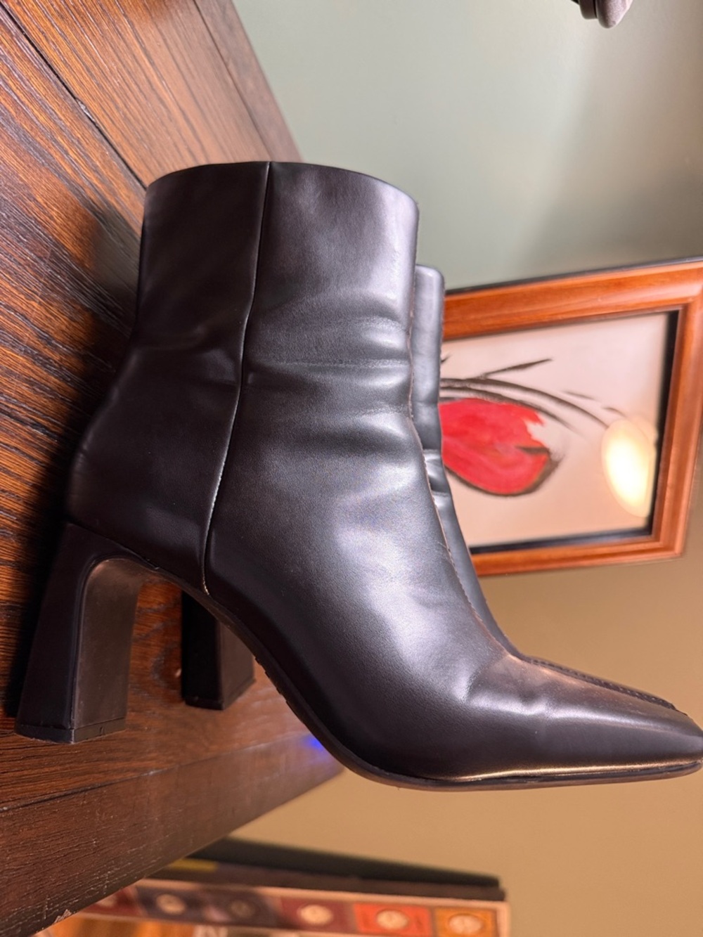 Women's Black Leather Square-Toe Ankle Boots INC SIZE 8 1/2 or 39 1/2 - Picture 4 of 12
